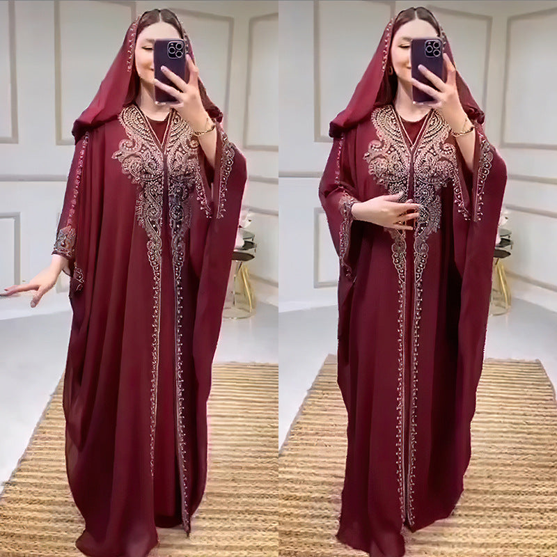 Buy NOW this Women's Jalabiya - Rhinestone Beaded Free-Size Jalabiya With Hoodie or other Jalabiya for Women from Rawdah Al-Jennah