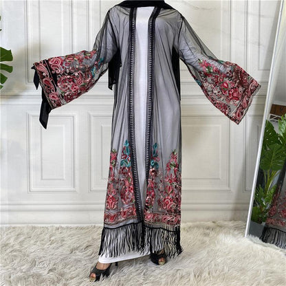 Embroidered Mesh Abaya Gown - Rawdah Al-Jennah