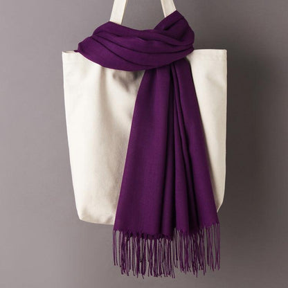 Hijab / Scarf - Solid Color with Tassels, Artificial Cashmere - Rawdah Al-Jennah