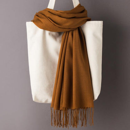 Hijab / Scarf - Solid Color with Tassels, Artificial Cashmere - Rawdah Al-Jennah