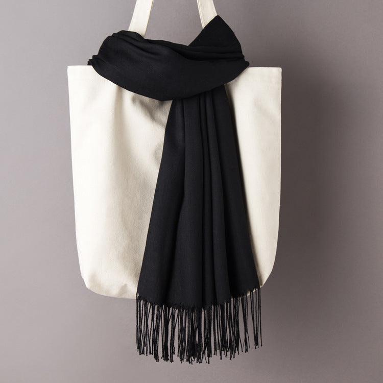 Hijab / Scarf - Solid Color with Tassels, Artificial Cashmere - Rawdah Al-Jennah