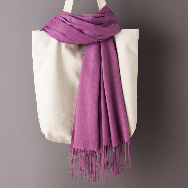 Hijab / Scarf - Solid Color with Tassels, Artificial Cashmere - Rawdah Al-Jennah