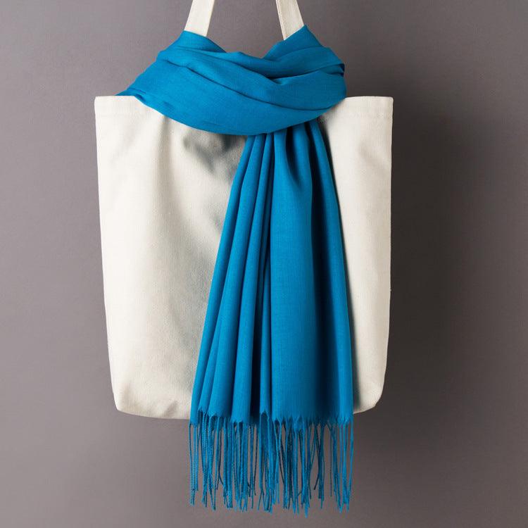 Hijab / Scarf - Solid Color with Tassels, Artificial Cashmere - Rawdah Al-Jennah