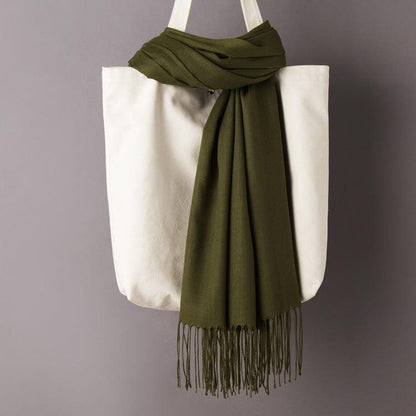 Hijab / Scarf - Solid Color with Tassels, Artificial Cashmere - Rawdah Al-Jennah