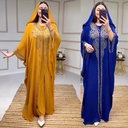 Buy NOW this Women's Jalabiya - Rhinestone Beaded Free-Size Jalabiya With Hoodie or other Jalabiya for Women from Rawdah Al-Jennah