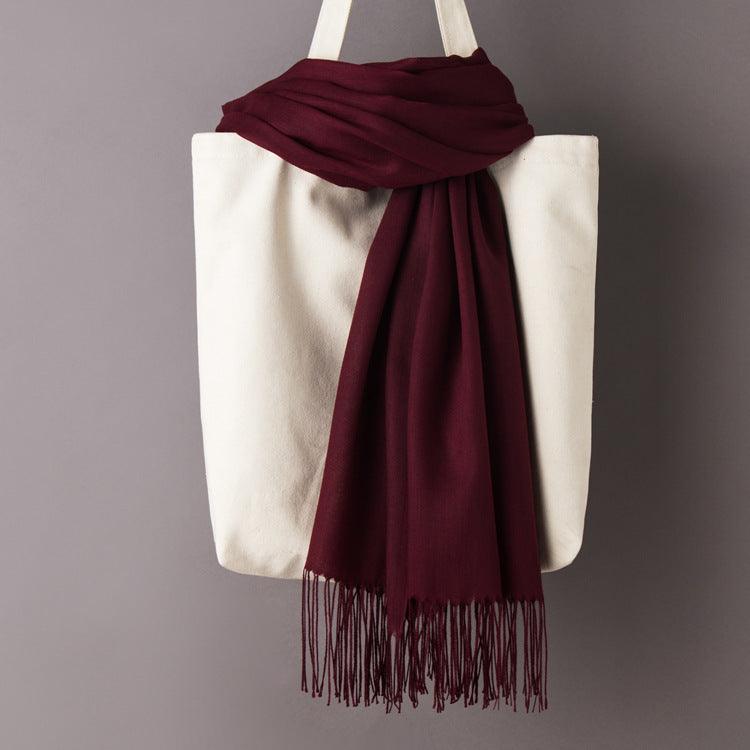 Hijab / Scarf - Solid Color with Tassels, Artificial Cashmere - Rawdah Al-Jennah