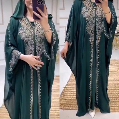 Buy NOW this Women's Jalabiya - Rhinestone Beaded Free-Size Jalabiya With Hoodie or other Jalabiya for Women from Rawdah Al-Jennah