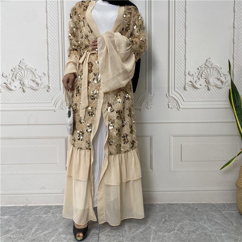 Buy NOW this Abaya - Hot New Sequined Chiffon Bell Sleeve Abaya or other Abaya from Rawdah Al-Jennah