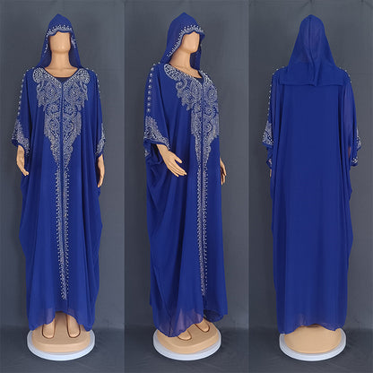 Buy NOW this Women's Jalabiya - Rhinestone Beaded Free-Size Jalabiya With Hoodie or other Jalabiya for Women from Rawdah Al-Jennah