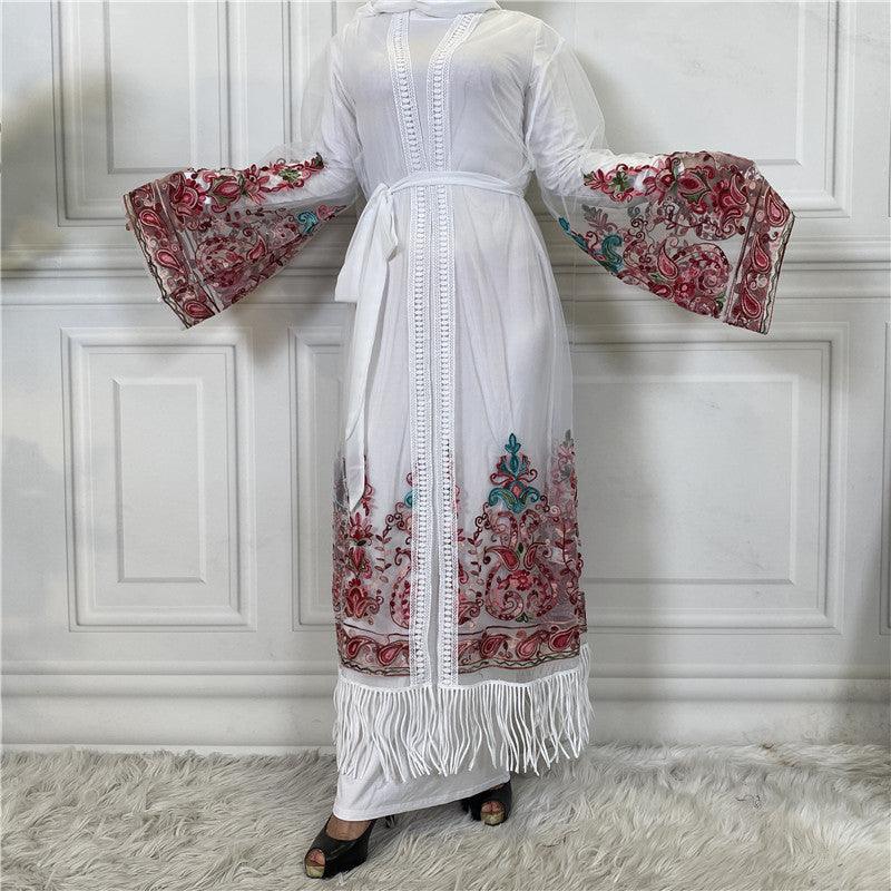 Embroidered Mesh Abaya Gown - Rawdah Al-Jennah