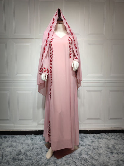 Buy NOW this Modest Dress - Embroidered Crew Neck Dress With Headscarf or other modest dress from Rawdah Al-Jennah