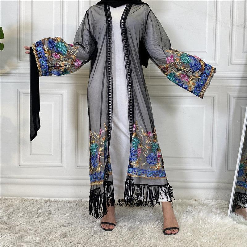 Embroidered Mesh Abaya Gown - Rawdah Al-Jennah