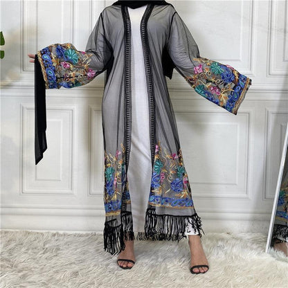 Embroidered Mesh Abaya Gown - Rawdah Al-Jennah